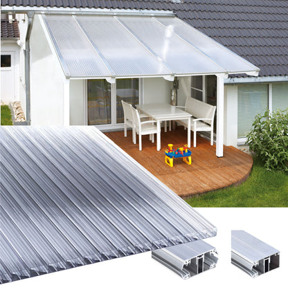 16mm Stegplatten Komplettset Polycarbonat X-Struktur klar - Alu-Alu-Profil