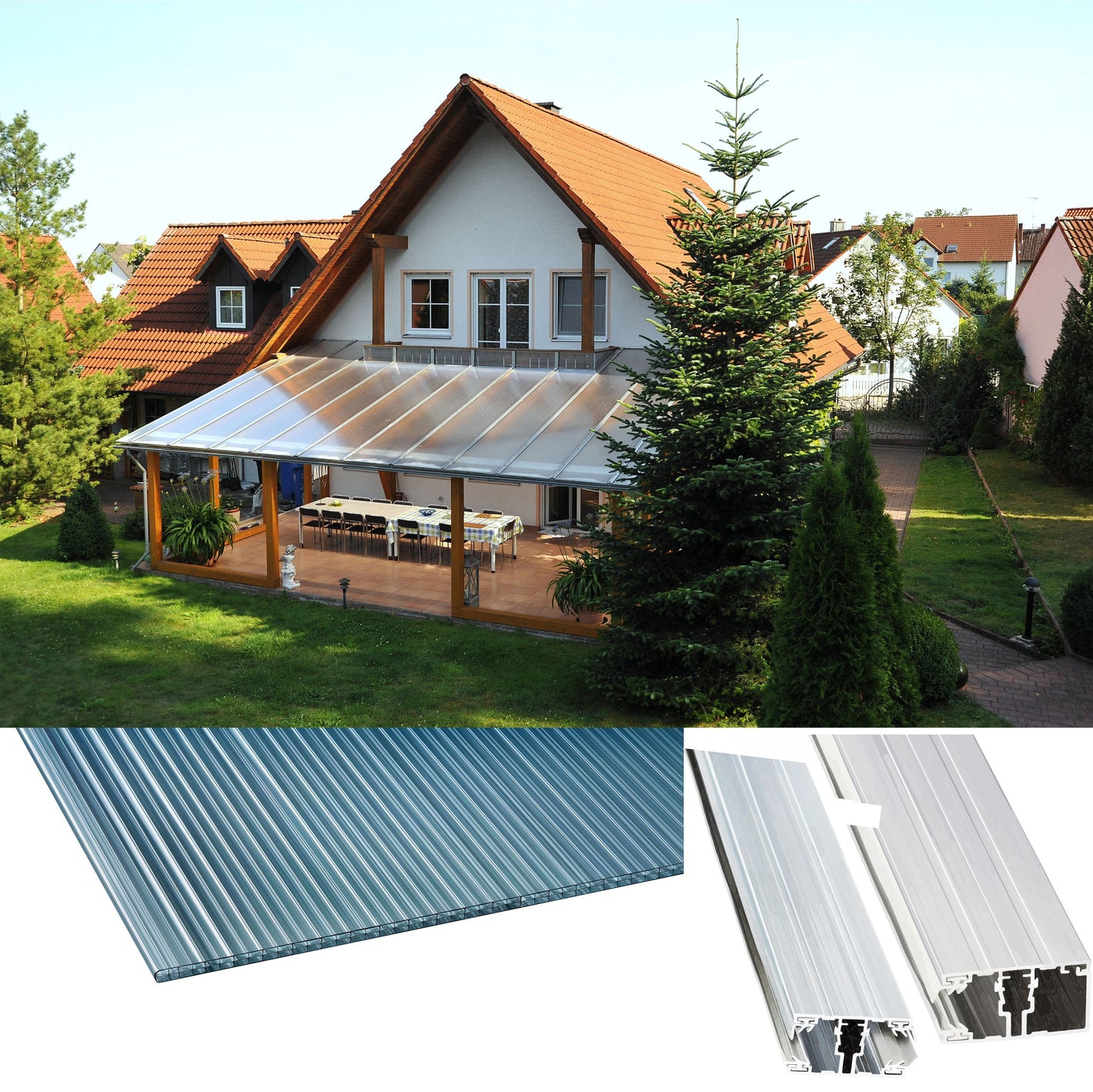 16mm Stegplatten Komplettset Polycarbonat X-Struktur graphit - Alu-Alu-Profil