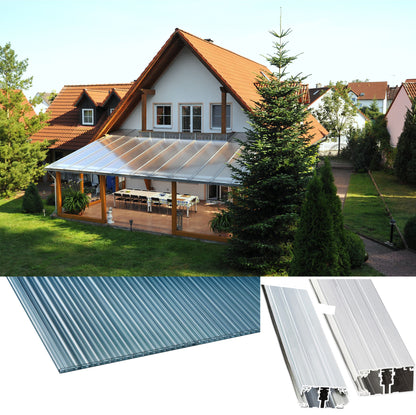 16mm Stegplatten Komplettset Polycarbonat X-Struktur graphit - Alu-Alu-Profil