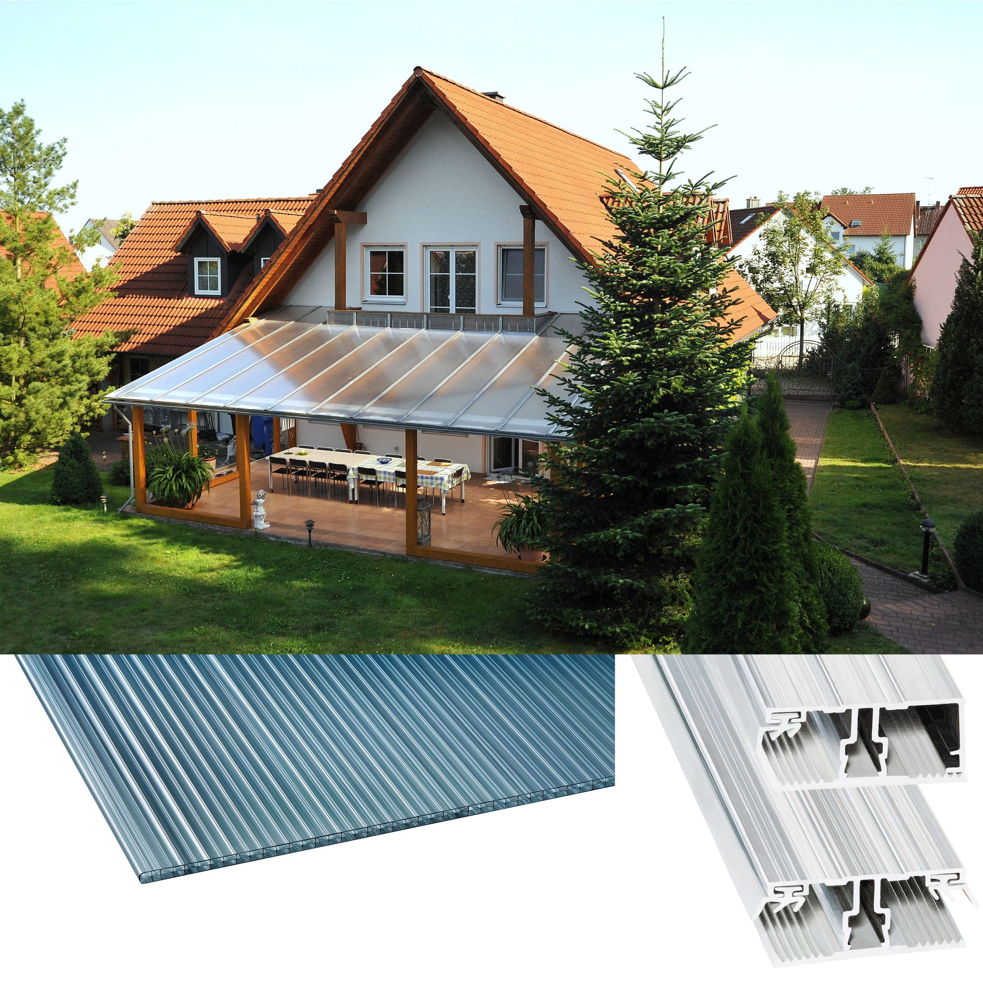 kf-handel.net GmbH-16mm Stegplatten Komplettset Polycarbonat X-Struktur graphit - Alu-Gummi-Profil-Stegplatten Komplettset PC graphit/anthrazit-Stegplatten-Guenstig.de