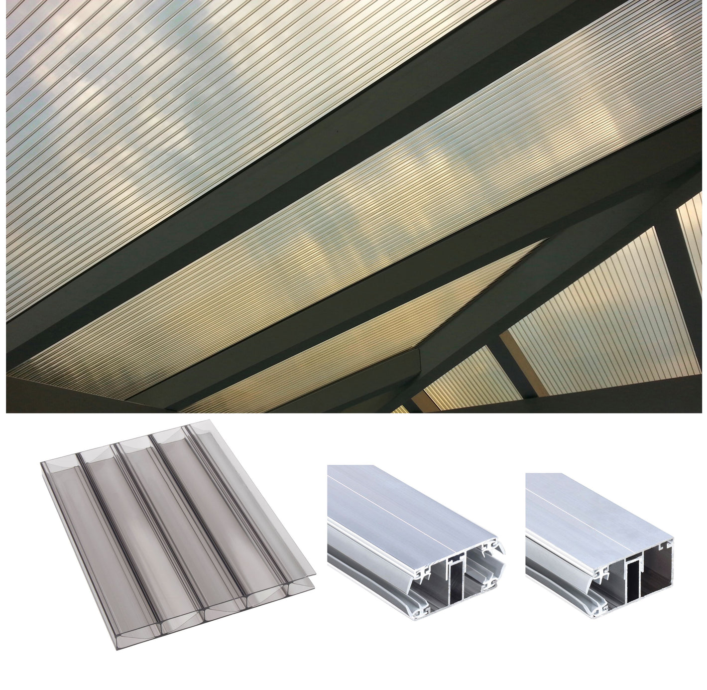 16mm Stegplatten Komplettset Marlon® Premium GRAPHIT Alu-Alu-Profil