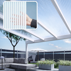 kf-handel.net GmbH-16mm Stegplatten Komplettset Polycarbonat gestreift weiss - Alu-Gummi-Profil-Stegplatten Komplettset PC opal-weiß-Stegplatten-Guenstig.de