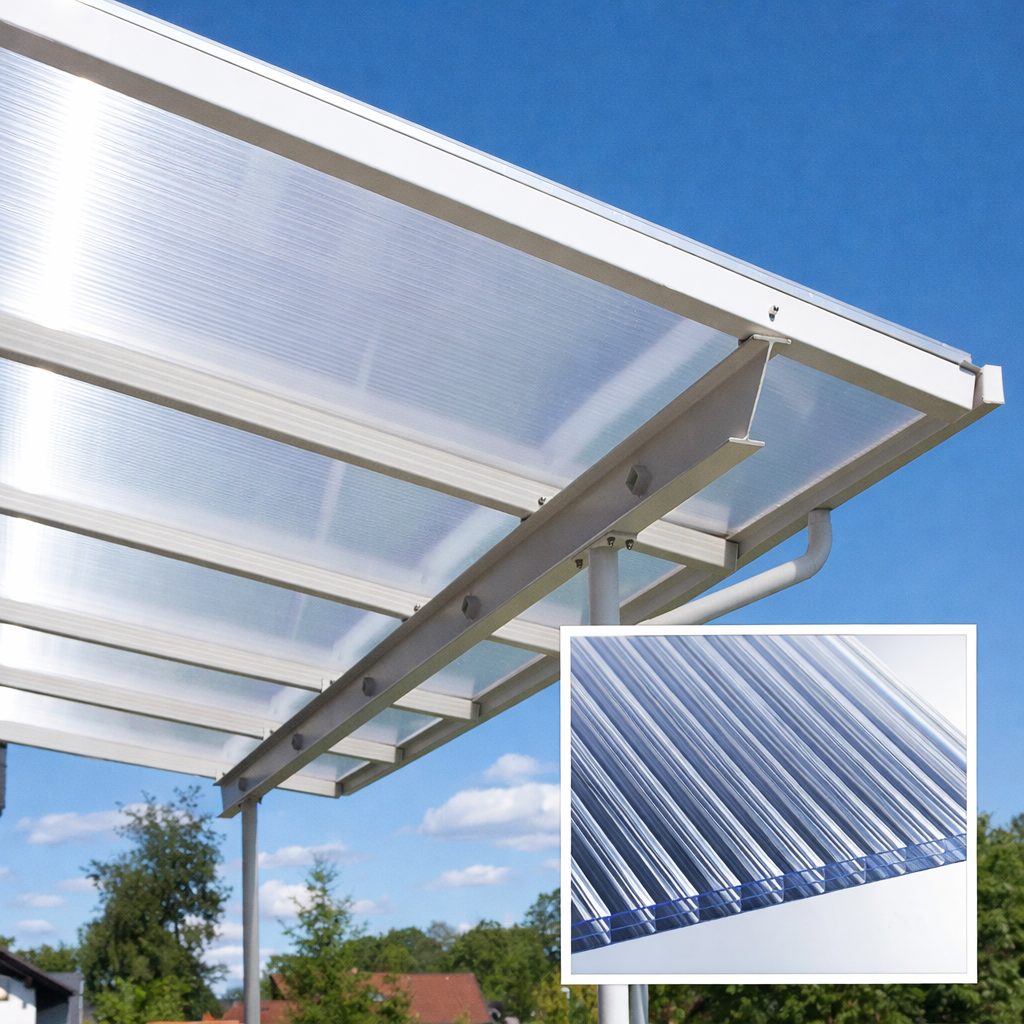 kf-handel.net GmbH-16mm Stegplatten Komplettset Polycarbonat 3-fach klar - Alu-Gummi-Profil-Stegplatten Komplettset PC klar-Stegplatten-Guenstig.de