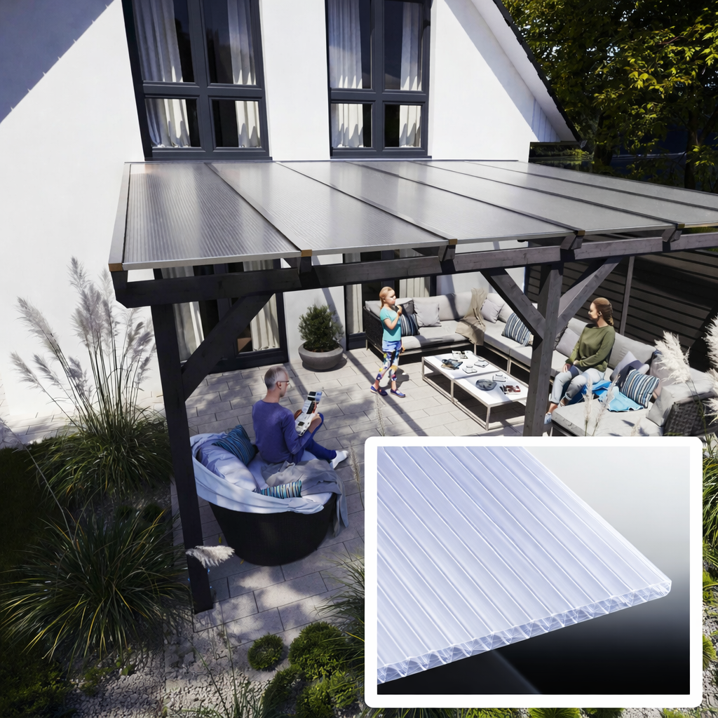 kf-handel.net GmbH-16mm Stegplatten Komplettset Polycarbonat X-Struktur opal-weiß - Alu-Alu-Profil-Stegplatten Komplettset PC opal-weiß-Stegplatten-Guenstig.de