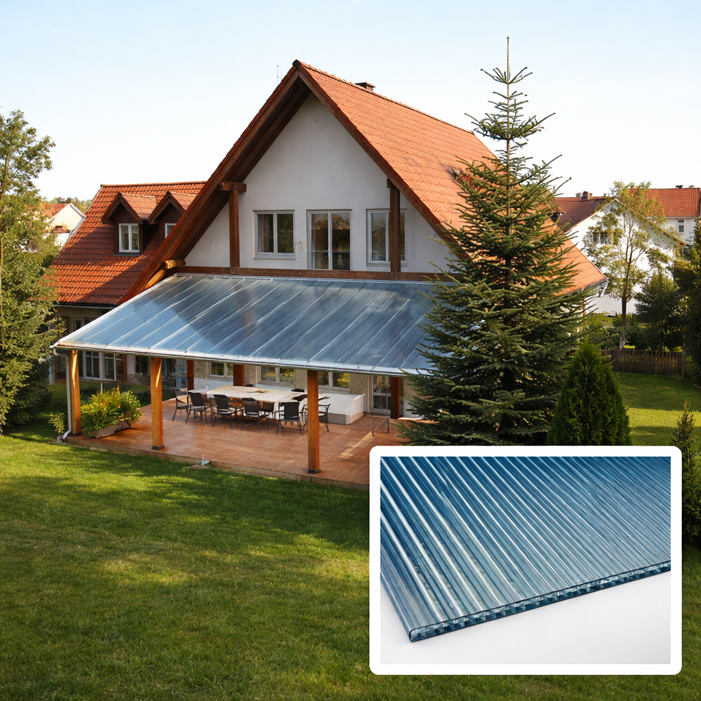 kf-handel.net GmbH-16mm Stegplatten Komplettset Polycarbonat X-Struktur graphit - Alu-Gummi-Profil-Stegplatten Komplettset PC graphit/anthrazit-Stegplatten-Guenstig.de