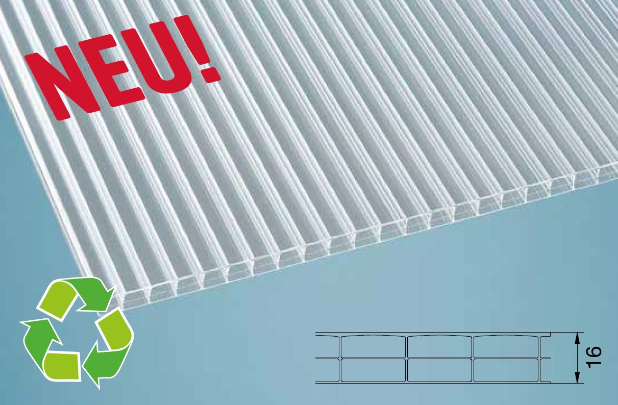 16mm Stegdreifachplatten klar POLYCARBONAT Blueline Recycling