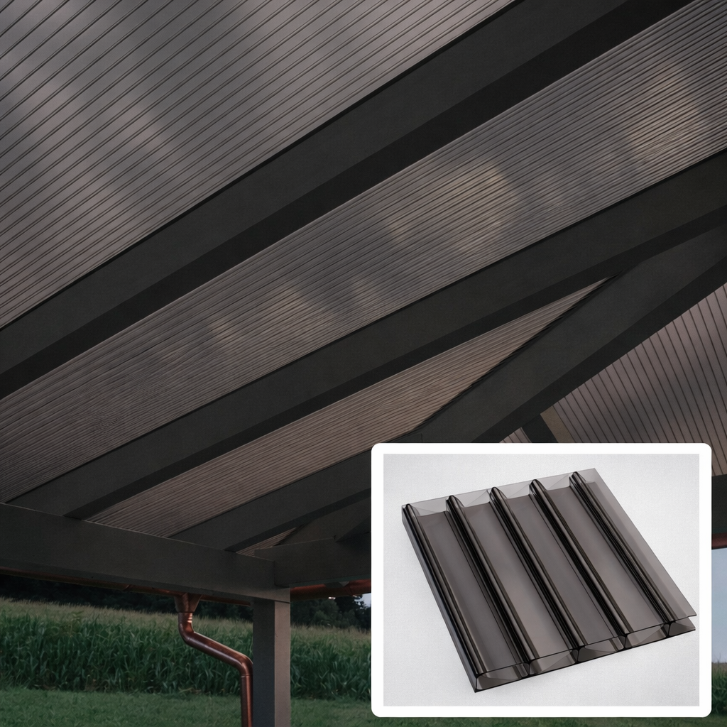 kf-handel.net GmbH-16mm Stegplatten Komplettset Marlon® Premium GRAPHIT Alu-Alu-Profil-Stegplatten Komplettset PC graphit/anthrazit-Stegplatten-Guenstig.de