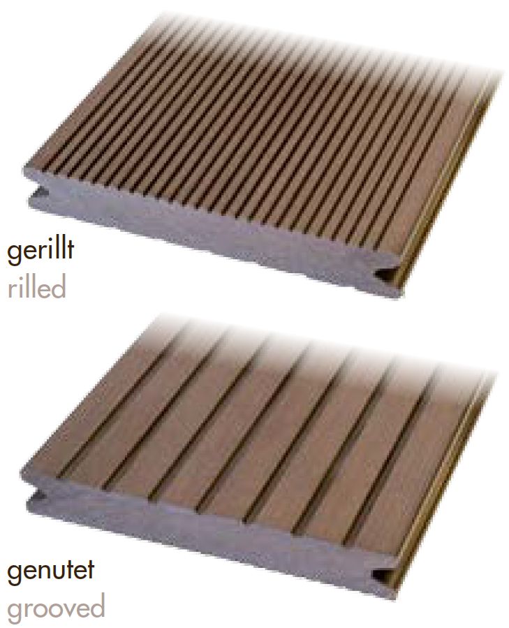 WPC Terrassendielen 22x143mm dunkelbraun massiv gerillt / genutet