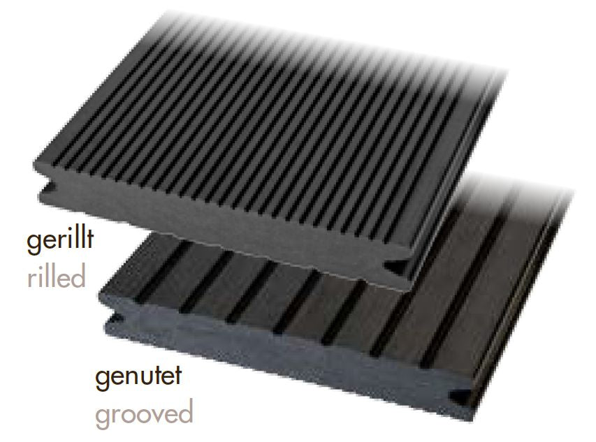 WPC Terrassendielen 22x143mm dunkelgrau massiv gerillt / genutet