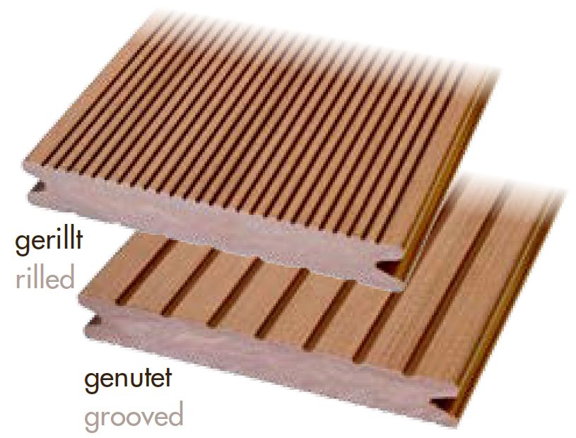 WPC Terrassendiele 22x143mm hellbraun massiv gerillt / genutet