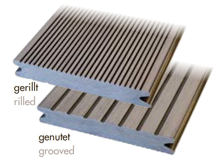 WPC Terrassendiele 22x143mm hellgrau massiv gerillt / genutet