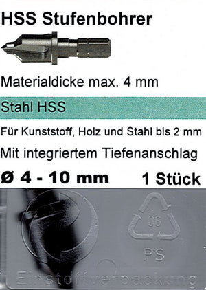 Stufenbohrer bis 10mm HSS Reisser Stahl - Materialdicke max. 4mm