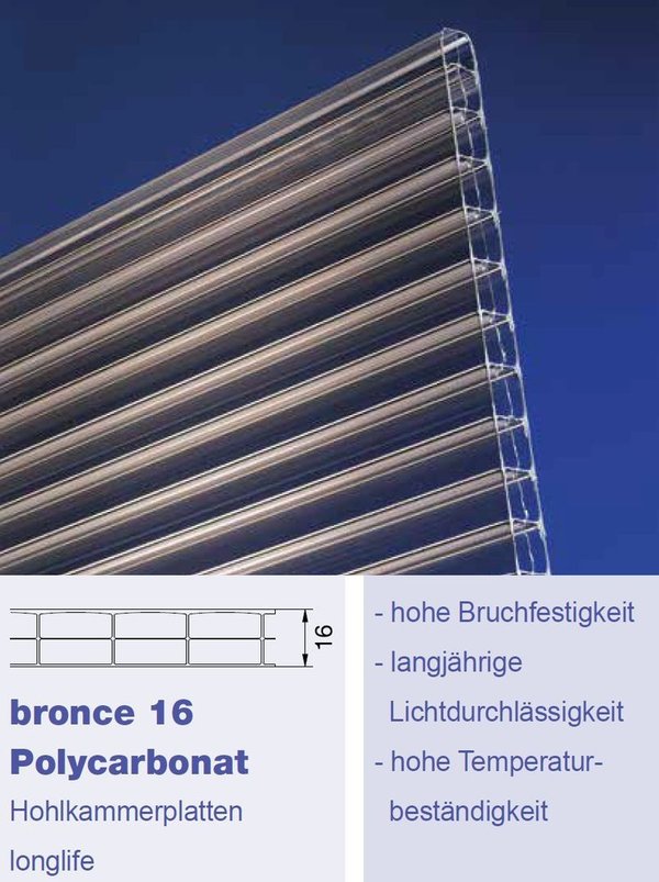 16mm Stegdreifachplatten - bronce - Polycarbonat Typ 16/20 Roofstar longlife