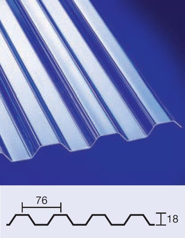 1,3mm Polycarbonat - Lichtplatte TRAPEZ 76/18 - farblos klar